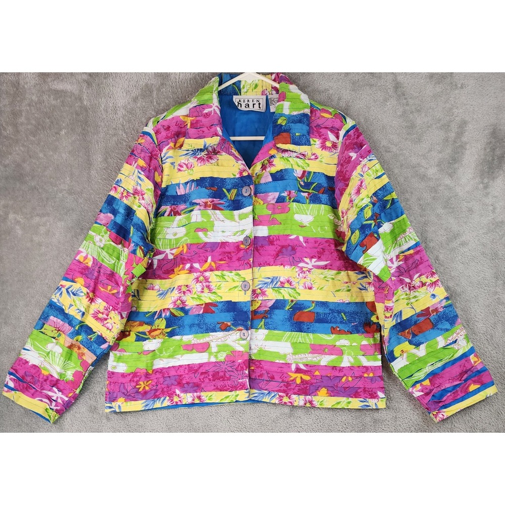 Keren Hart Jacket Womens Large Multicolor Floral Stripe Lightweight Boho Beach